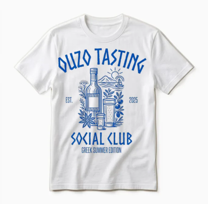 Ouzo Tasting Social Club | Raki Anis Schnapps Greece Unisex T-Shirt in White