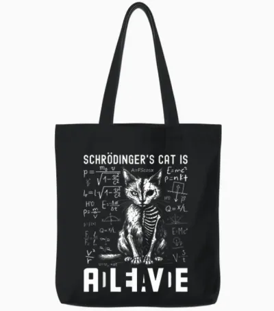 Schrödingers Cat Dead and Alive Physics Teacher T-Shirt, Black, S Tote Bags - Black