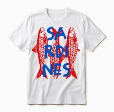 Retro Distressed Graphic Sardines Fish for Men and Women Unisex T-Shirt - White