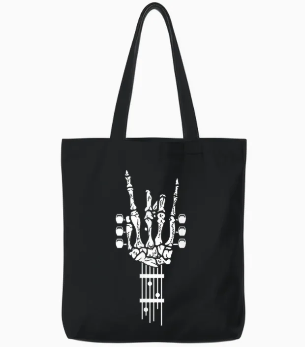Rock and Roll Punk Rock Band Concert Guitar Accessories Gift Tote Bags in Black