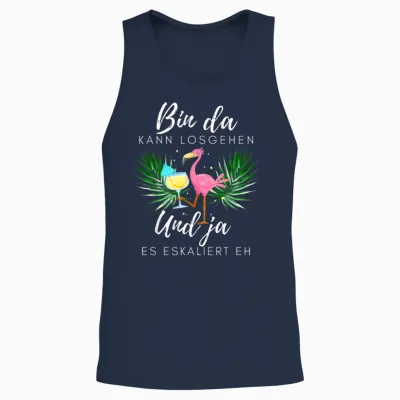 Flamingo Bin Da Kann Losgehen Und Ja Es Escaliert Eh T-Shirt, Black Unisex Tank Top - Navy