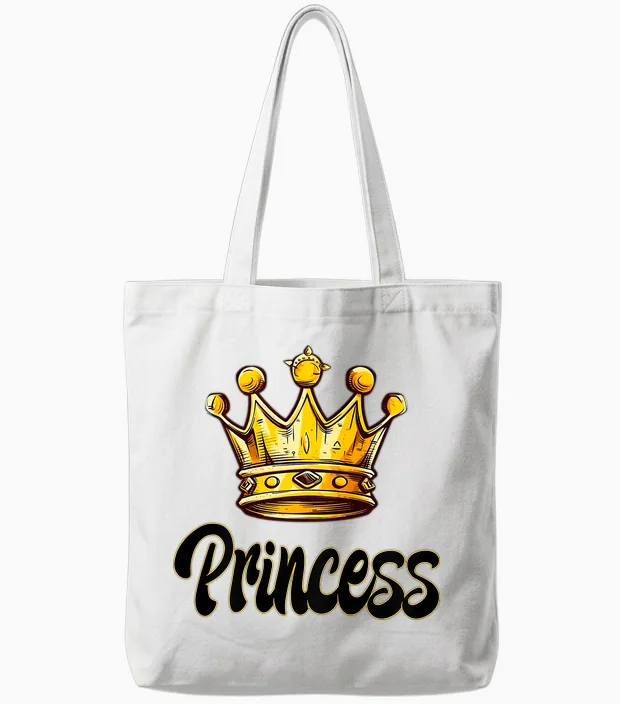 Damen Princess Schriftzug Schwarz/gelb Mit Großer Gelb/gold Krone Tote Bags in White