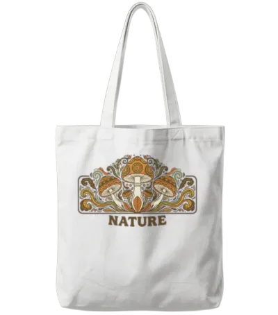 Retro Mushroom & Nature Pattern Guide Tote Bags - White