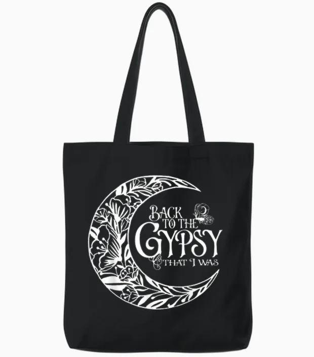 Back to the Gypsy That I Was Tote Bags in Black
