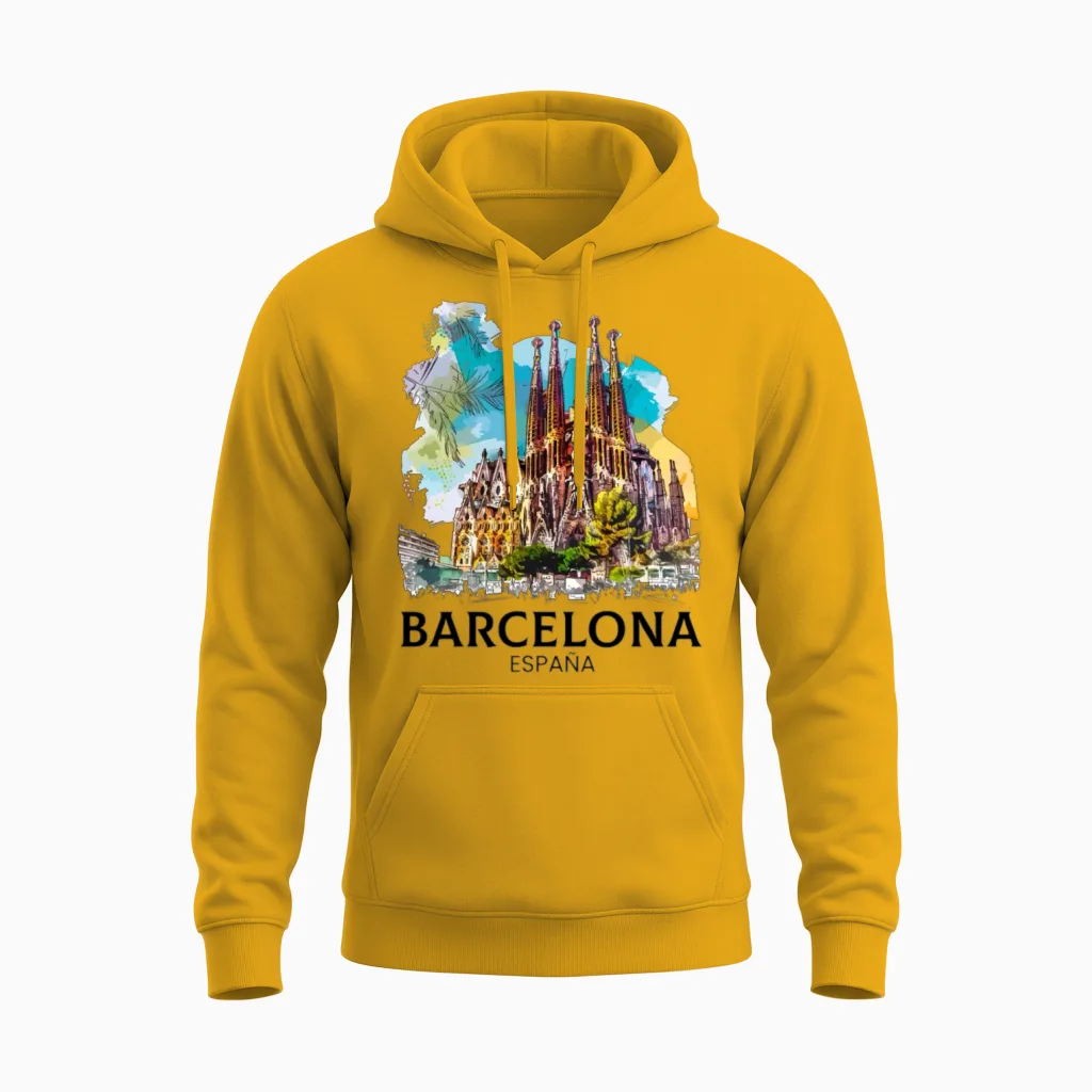 Barcelona Spain Espana Unisex Hoodie in Gold