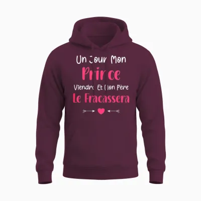Kids Dad Funny Little Girl Un Jour Mon Prince Viendra Vient T-Shirt, Black Unisex Hoodie - Maroon
