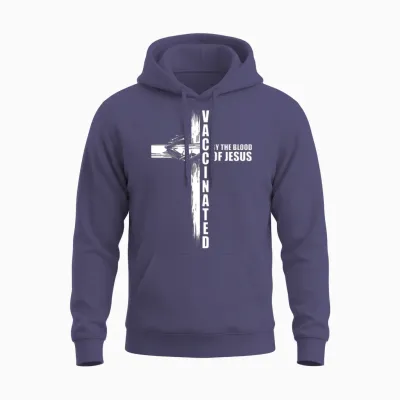 Fully Vaccinated by the Blood of Christ Unisex Hoodie - Heather Sport Dark Navy