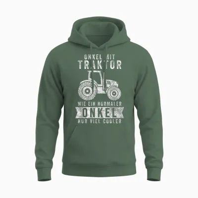 Men's Funny Father's Day T-Shirt Uncle Tractor Like Normal Uncle Unisex Hoodie - Military Green
