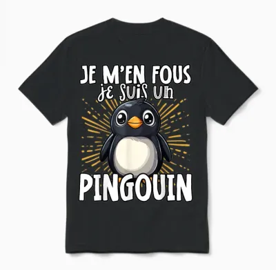Je M'en Fous Je Suis Un Penguin - Cute Penguin T-Shirt, Black, S Unisex T-Shirt - Black