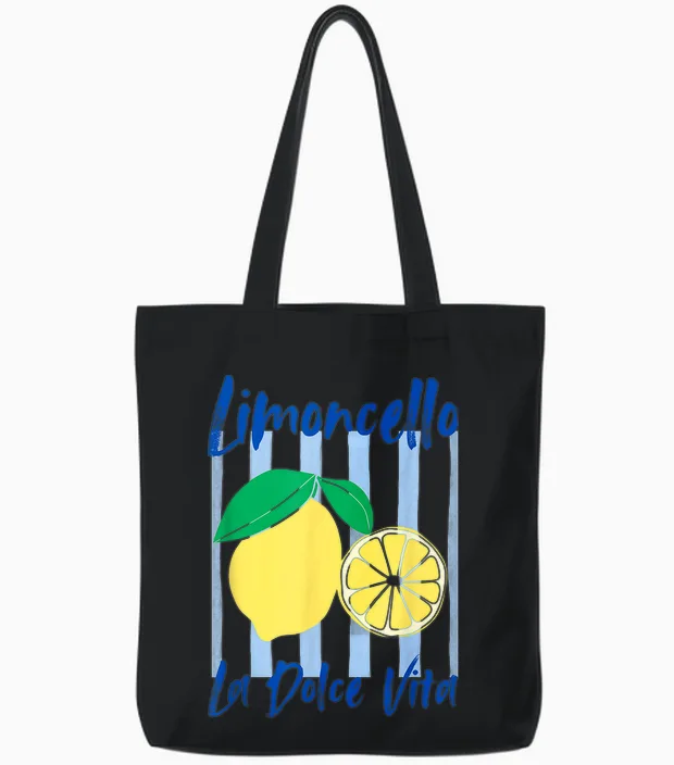 Limoncello La Dolce Vita Italian Lemon Vacances D'été Tote Bags in Black