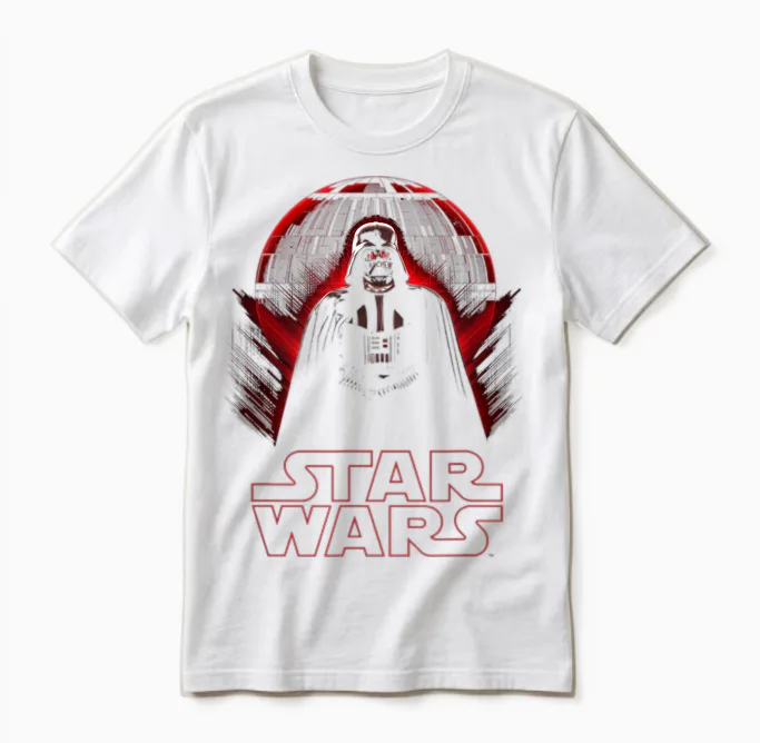 Star Wars Darth Vader Death Star T-Shirt, Black, S Unisex T-Shirt in White