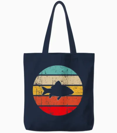 Fish Retro Tote Bags - Navy
