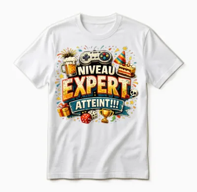 Cadeau Anniversaire Homme Original Humour Niveau Expert Unisex T-Shirt - White