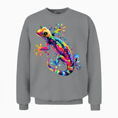 Gecko Motif Lizard Reptile Geckos Lizard Iguana Gekko T-Shirt, Black Unisex Sweatshirt - Sport Grey