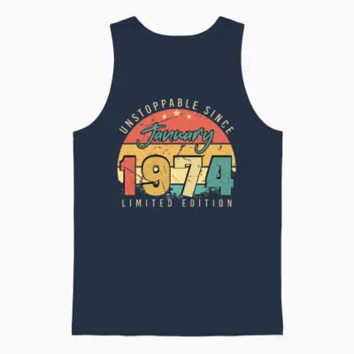 January 1974 Vintage Limited Unisex Tank Top - Navy