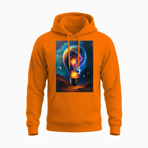 Light Bulb Lightning Planets Rainbow Unisex Hoodie in Safety Orange