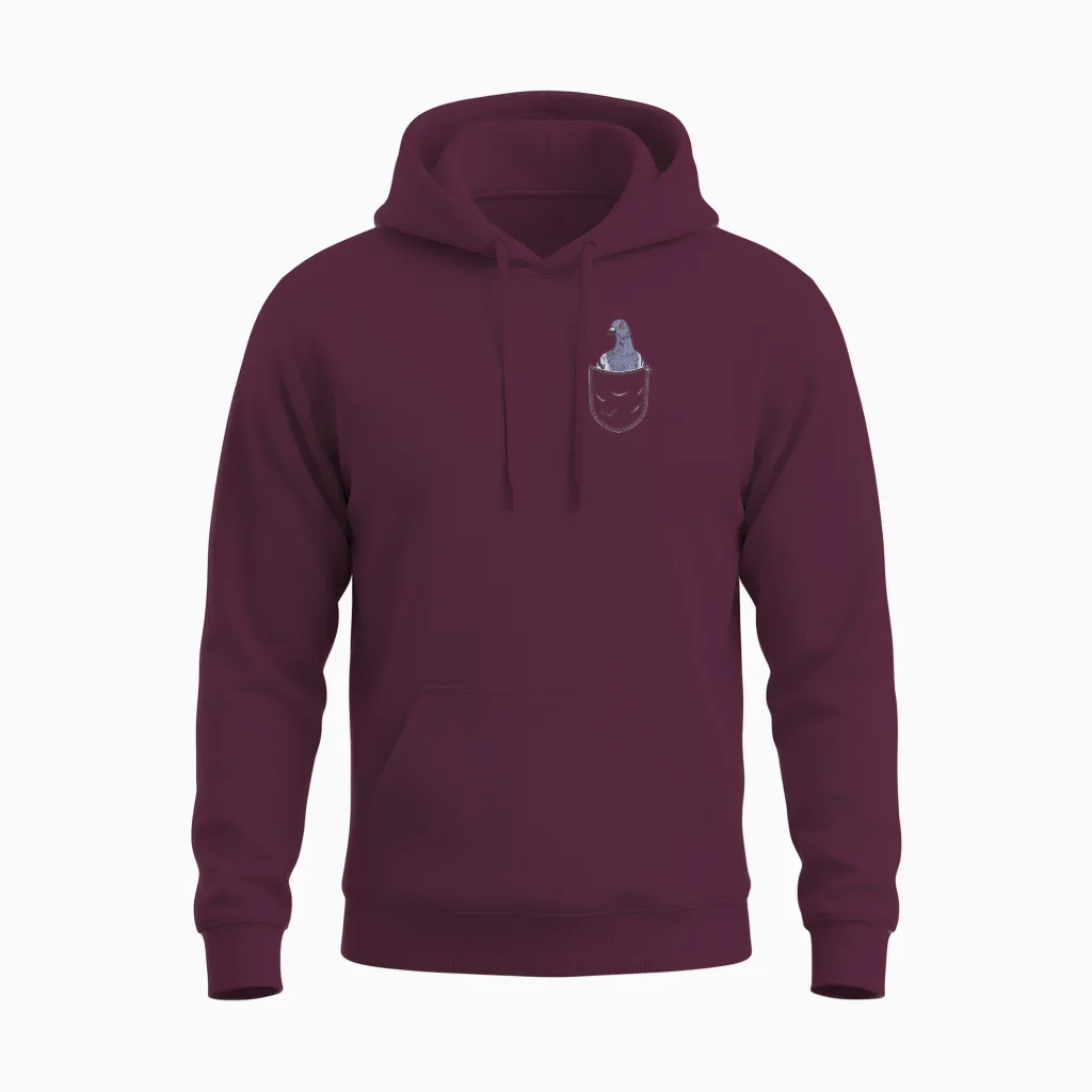 Pigeon Taubenschlag Bird Animal Lover Chest Pocket T-Shirt, Black Unisex Hoodie in Maroon