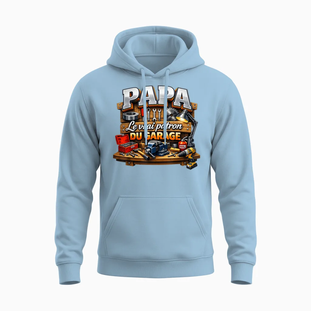 Cadeau Papa Bricoleur Bricolage Garage Noël Fête Des Pères Unisex Hoodie in Light Blue