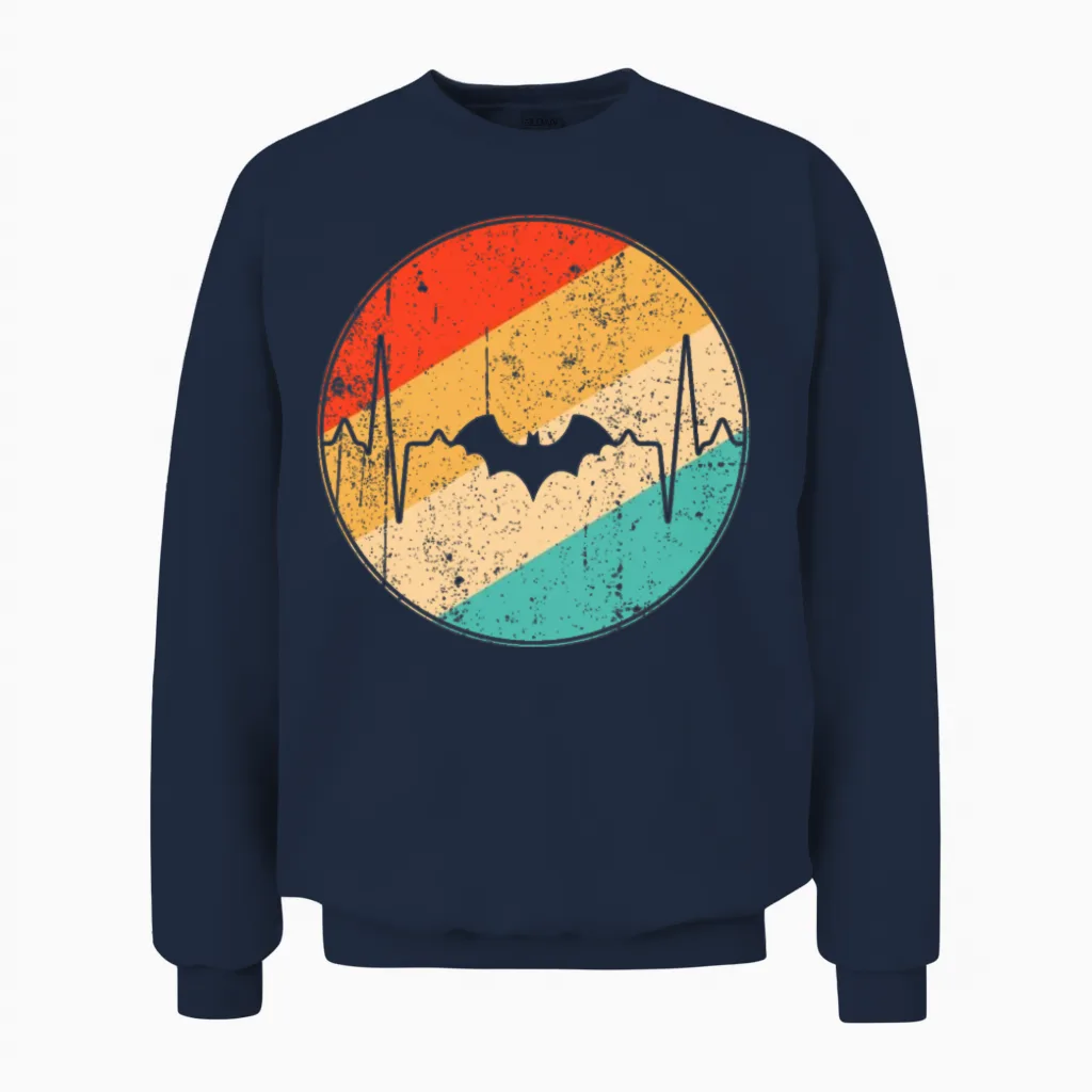 Bat Retro Heartbeat Unisex Sweatshirt in Navy