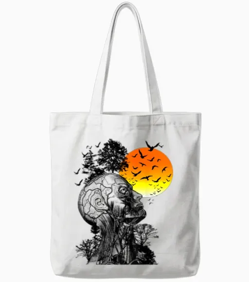 Vintage Funny Hangover Human Tree Retro Artistic Sunset Tote Bags - White
