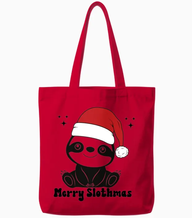 Sloth Christmas Shirt Merry Slothmas Christmas Tote Bags in Red