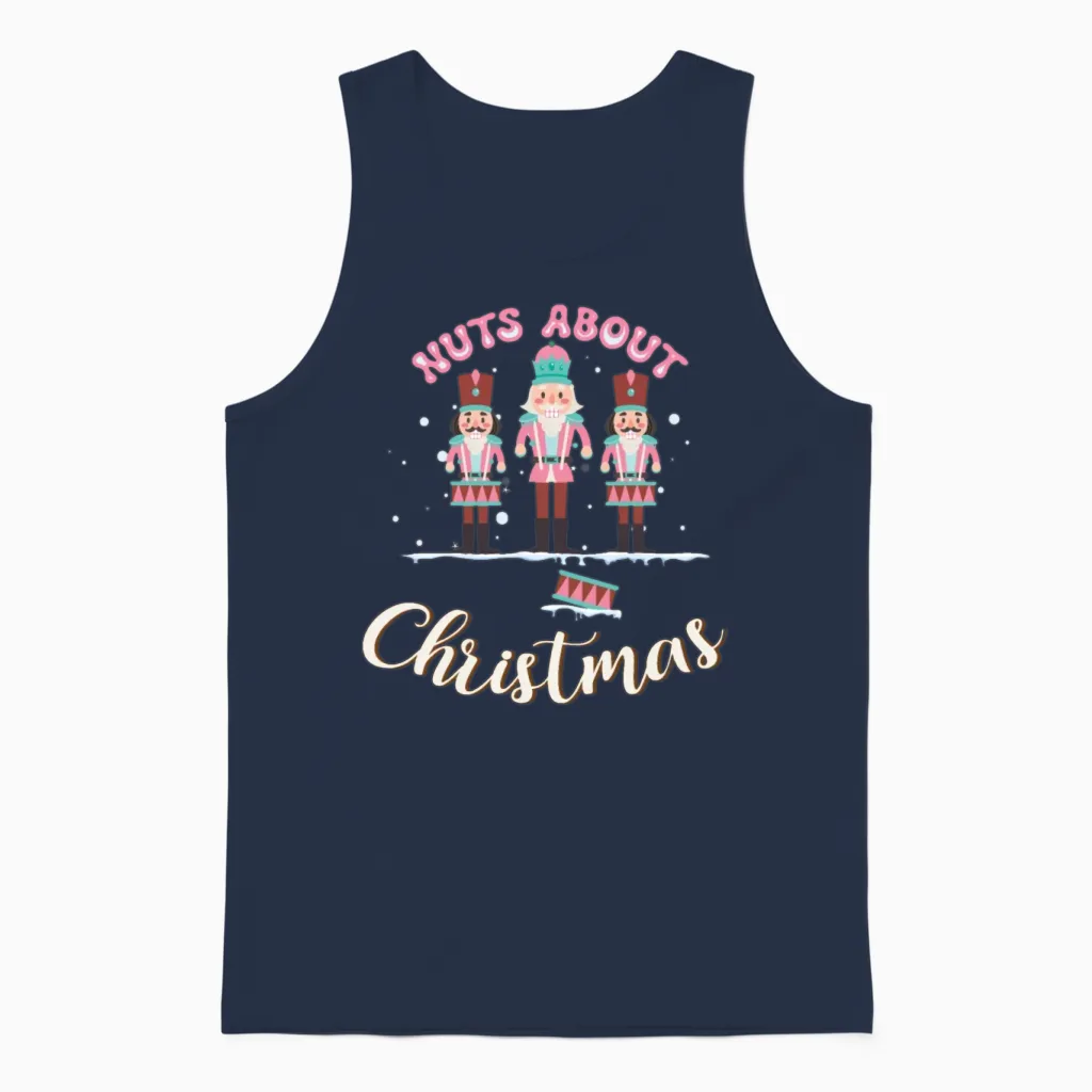 Pink Nutcracker Nuts About Christmas Holiday Unisex Tank Top in Navy