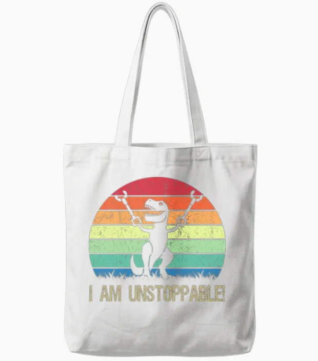 I'm Unstoppable T Rex with Trash Grabber Pickup Tote Bags in White