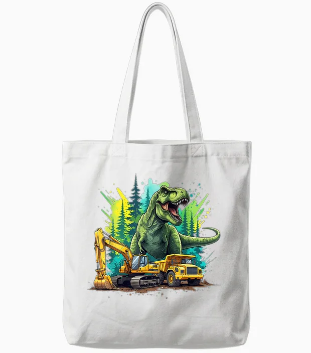 Dino Und Bagger Cooles Tyrannosaurus Fahrzeug Dinosaurier Tote Bags in White
