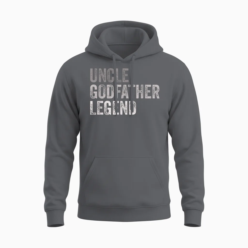 Funny Uncle Godparent Hero Message Uncle Godfather Legend for a Favorite Uncle Family Baptism T-Shirt - Black, Small, Short Sleeve, Classic Fit, Round Neck, Retro, Vintage Style - Men's Casual Unisex Hoodie in Charcoal