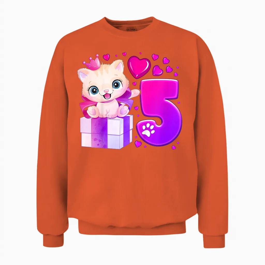 5. Geburtstag, Mädchen 5 Jahre, Katze, Nummer 5 Unisex Sweatshirt in Orange