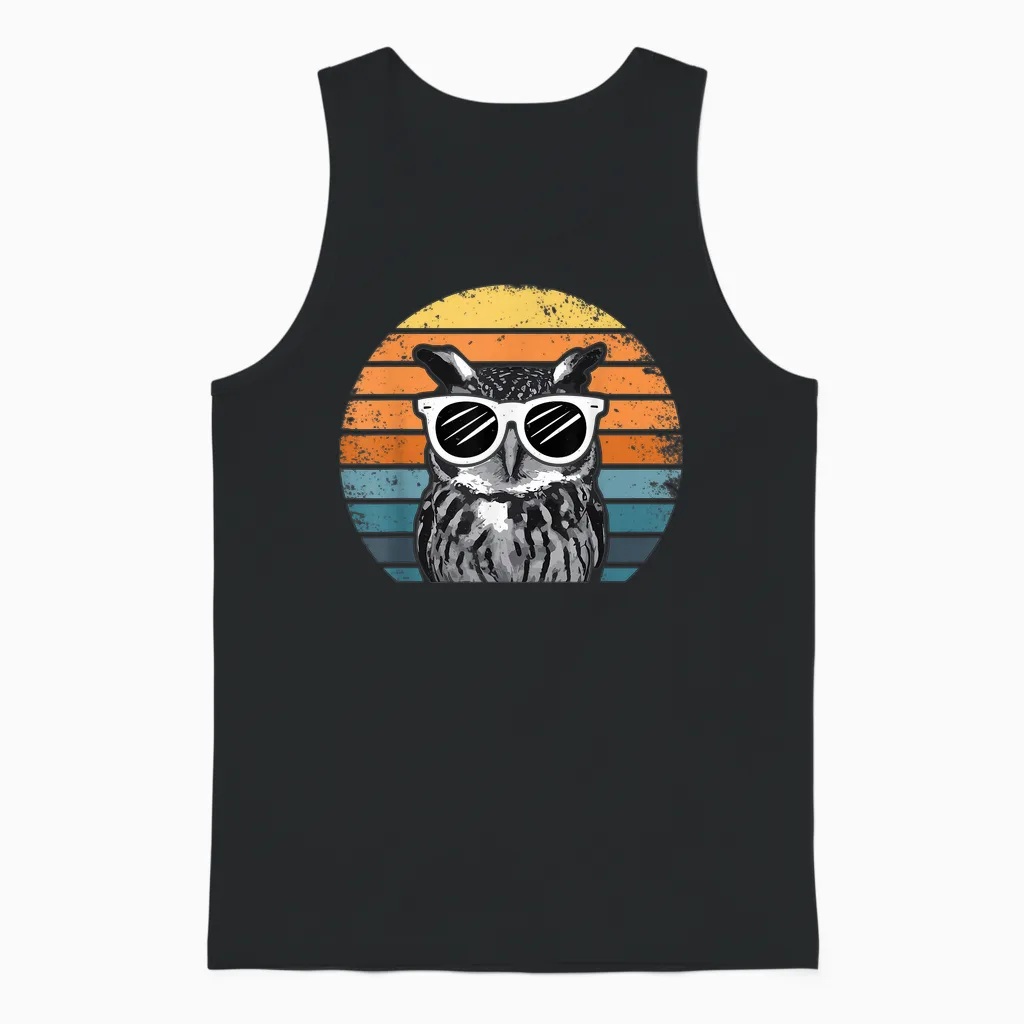 Eule Mit Sonnenbrille Vintage Unisex Tank Top in Black