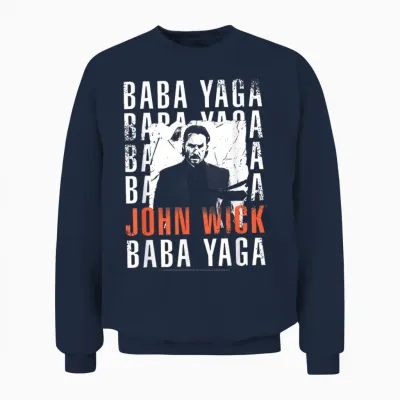 John Wick Baba Yaga Repeating Text & Photo Action Movie Unisex Sweatshirt - Navy