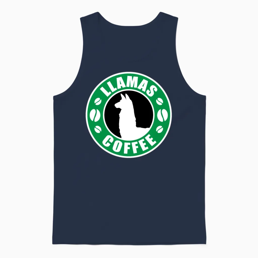 Llamas and Coffee Humour Funny Llamas Coffee Gift Unisex Tank Top in Navy