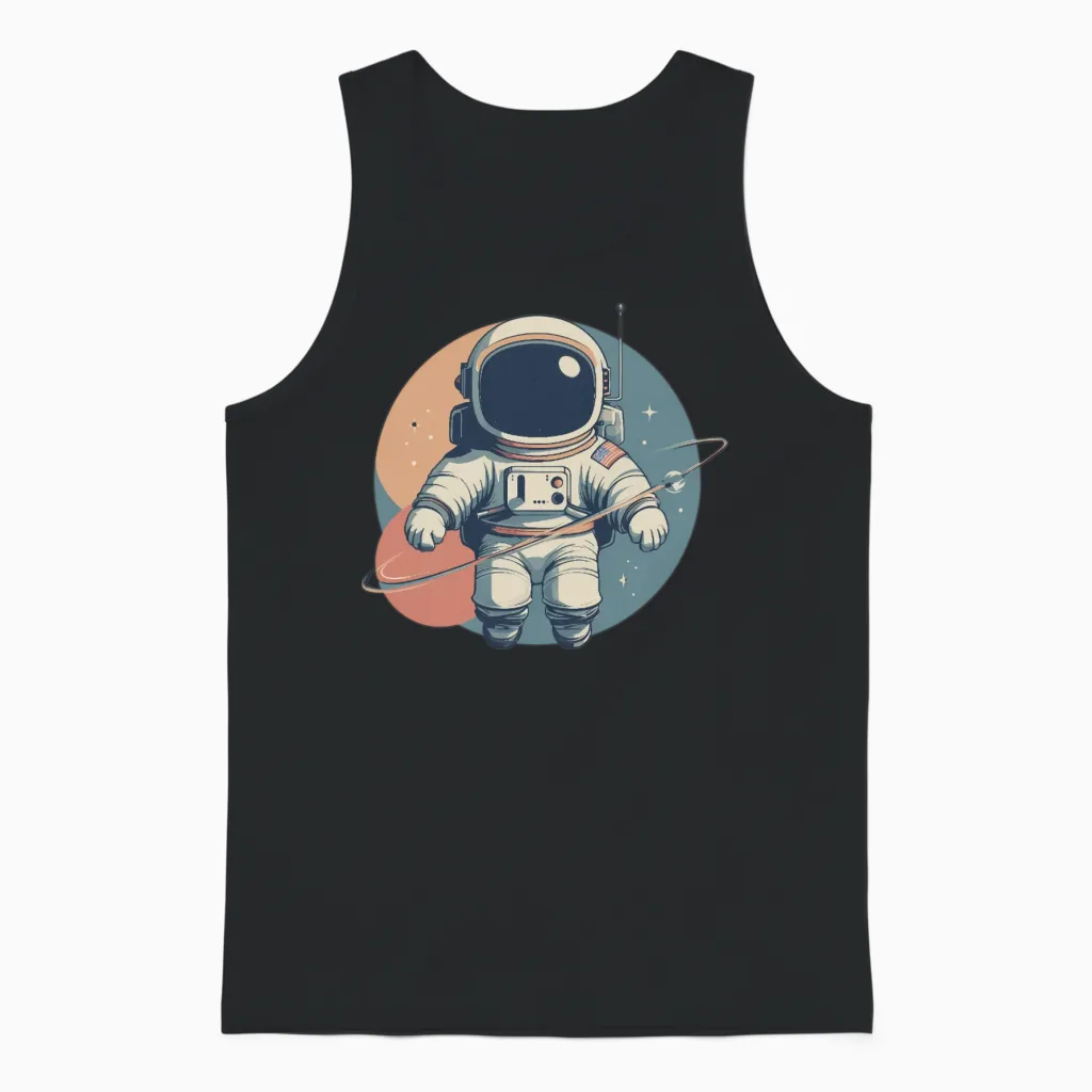 Cosmic Retro Astronaut Unisex Tank Top in Black