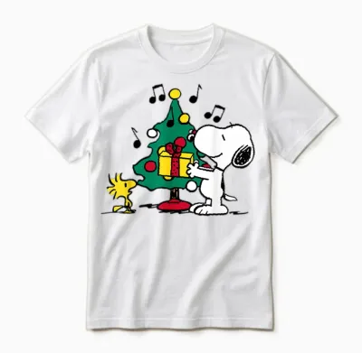 Peanuts Snoopy and Woodstock Holiday Christmas Tree Unisex T-Shirt - White