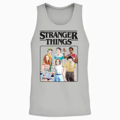 Stranger Things Vintage Eighties Retro Group Shot Title Logo Unisex Tank Top - Ash