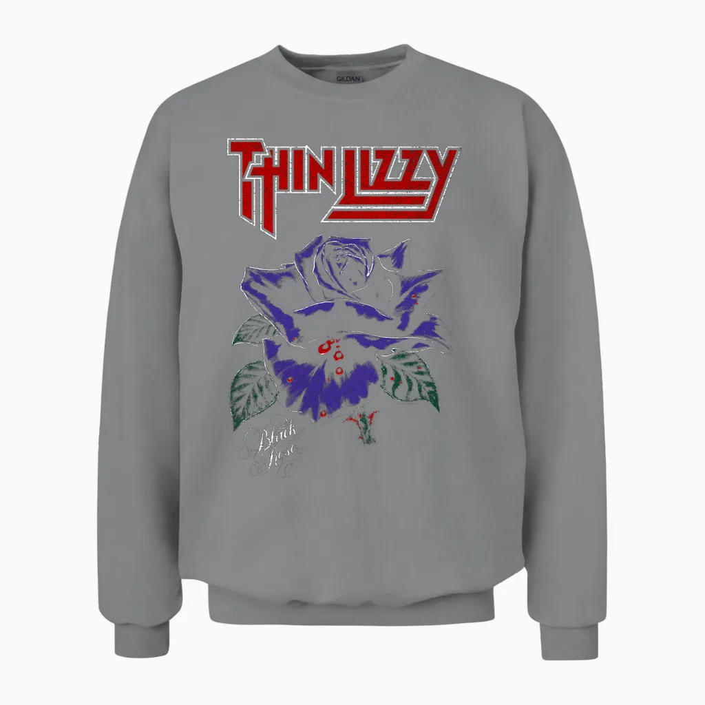 Thin Lizzy Black Rose Color Langarmshirt Unisex Sweatshirt in Sport Grey