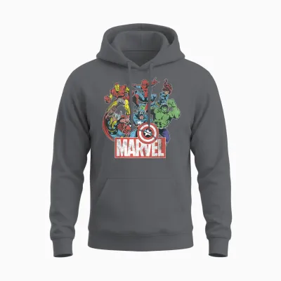 Marvel Avengers Team Retro Comic Vintage Graphic T-Shirt Small Unisex Hoodie - Charcoal