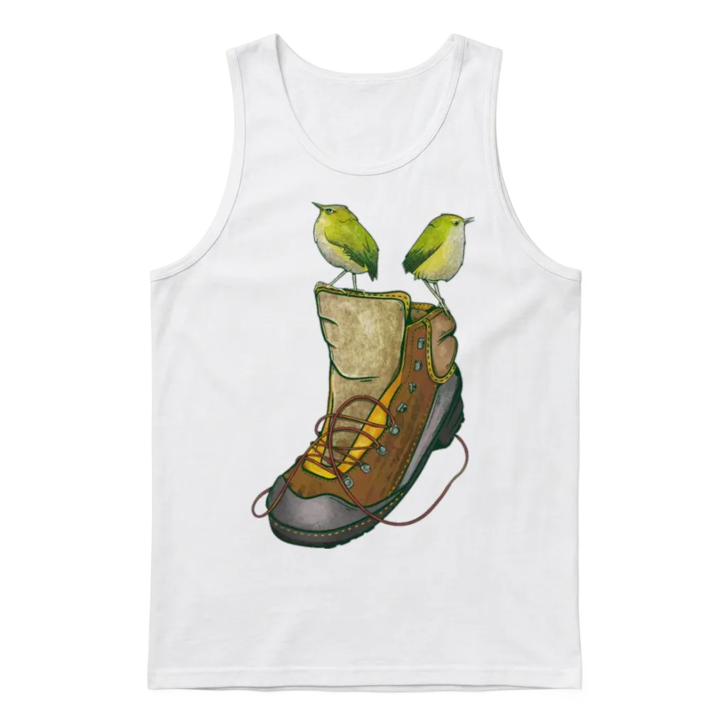 Rock Wrens on a Hiking Boot & Outdoors Unisex Tank Top - White