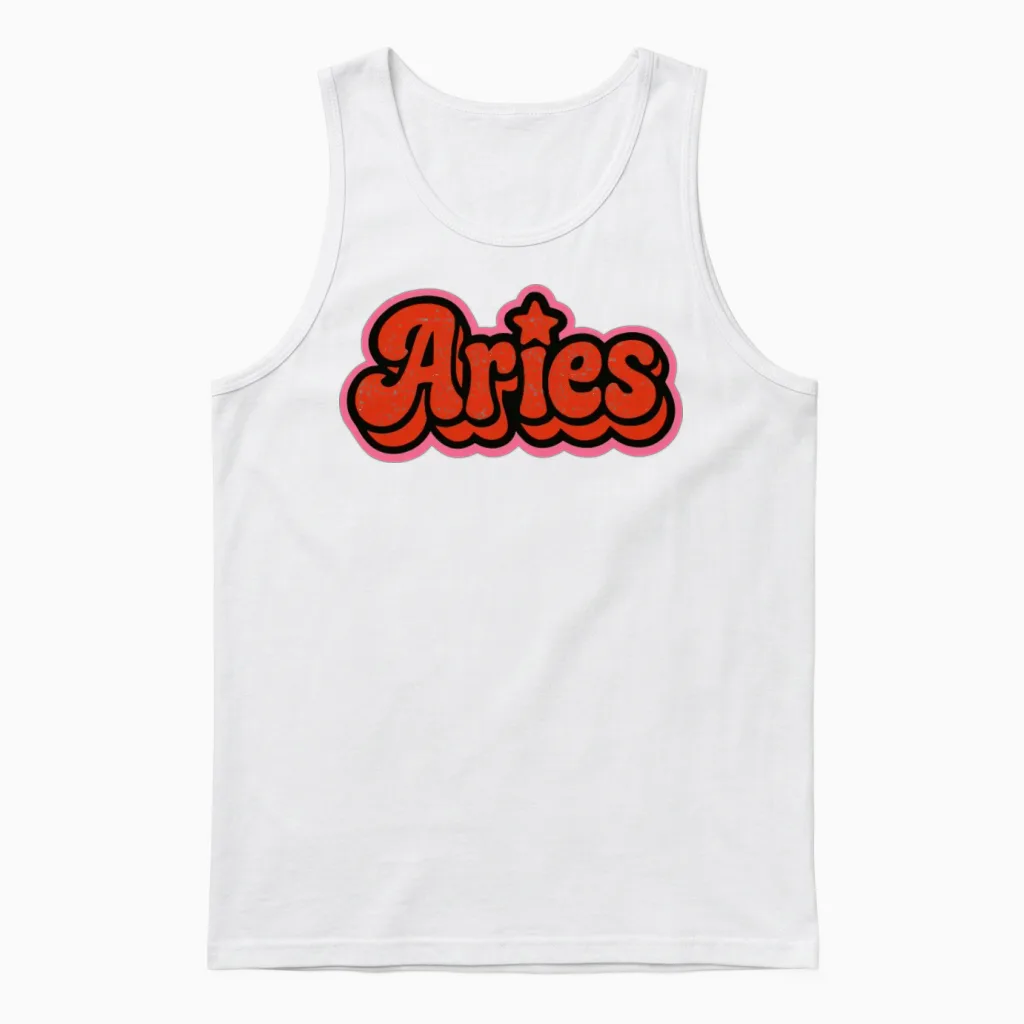 Aries Zodiac Retro Design Unisex Tank Top in White