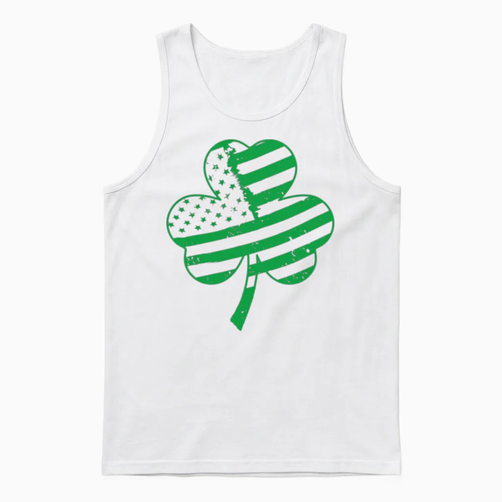 Irish American Flag Shamrock For Unisex Tank Top in White