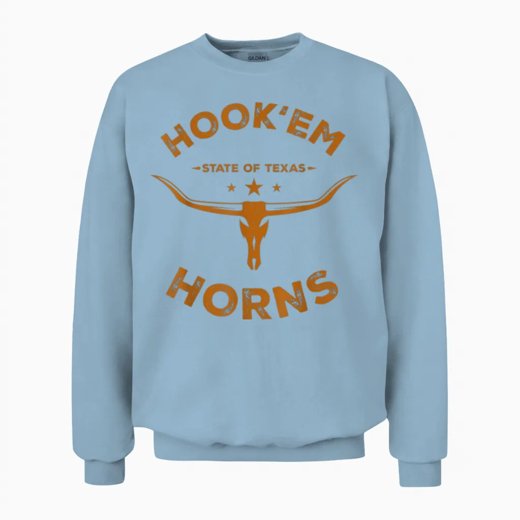 Hookém Horns State of Tex Unisex Sweatshirt in Light Blue