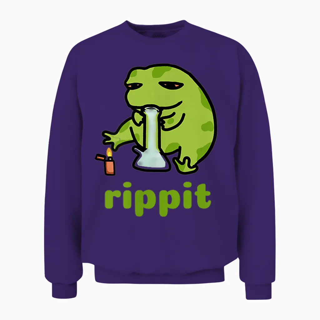 Rippit Stoner Frog | Weed, Marijuana Smoker, Cannabis 420 Unisex Sweatshirt in Purple