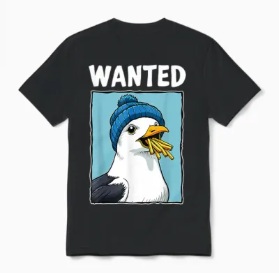 Wanted Fries Seagull Unisex T-Shirt - Black