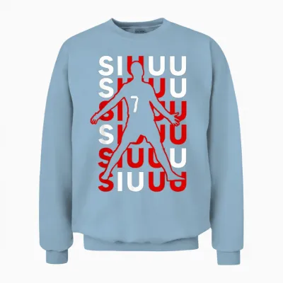 Siuuuu Funny Soccer Present for Soccer Lovers Fan Kid's Boys Unisex Sweatshirt - Light Blue