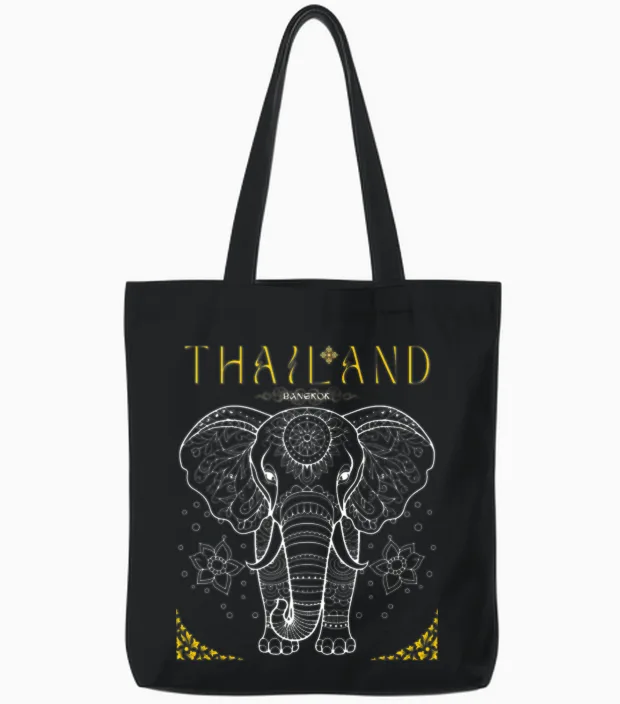 Thailand Elephant Tote Bags in Black