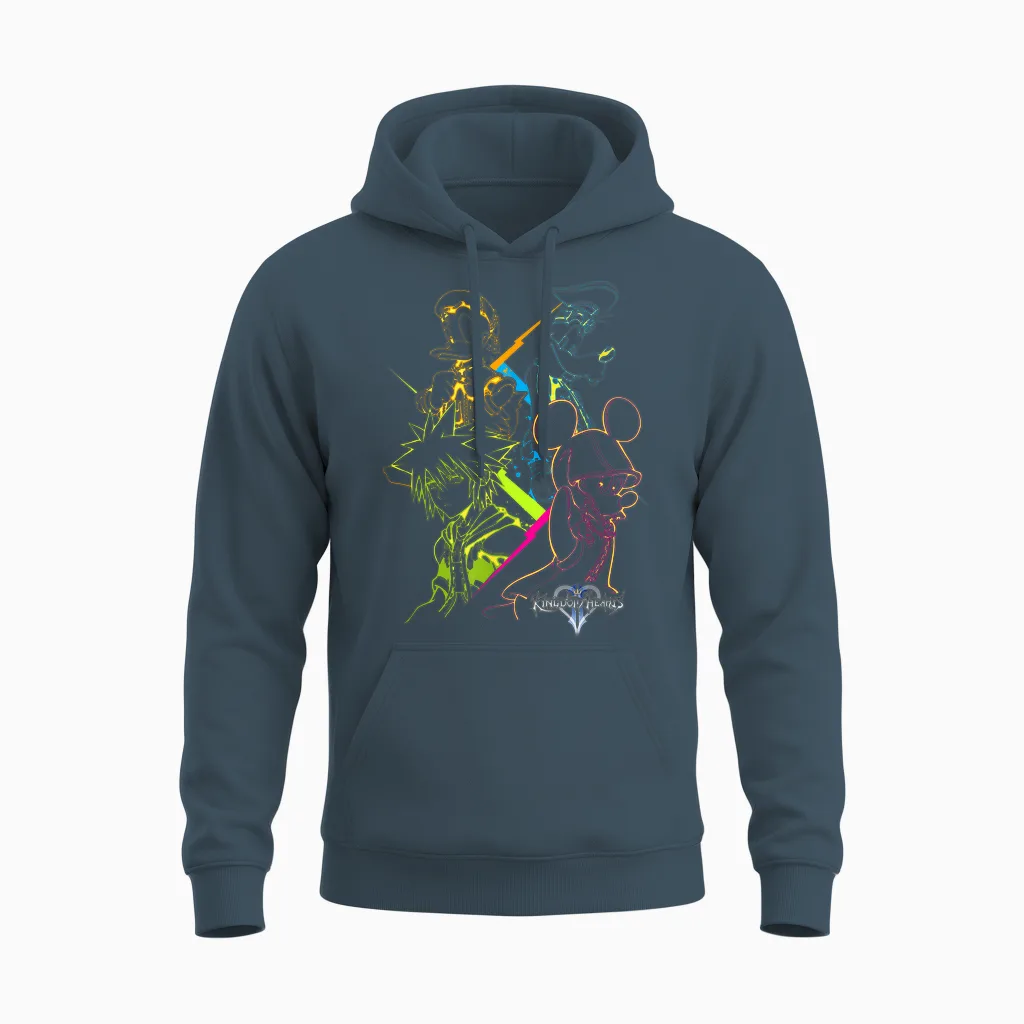 Disney Kingdom Hearts Main Characters Neon Line Art Portrait Unisex Hoodie in Dark Heather