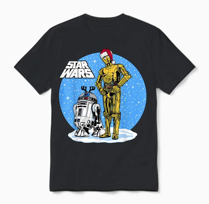 Star Wars Christmas C-3po & R2-D2 Snow Globe Unisex T-Shirt in Black