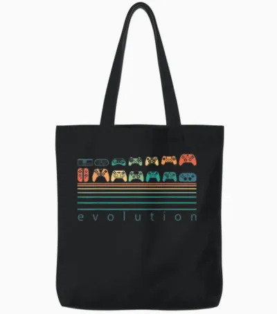 Video Game Controller Evolution 80s 90s Retro Gaming Gamer Tote Bags - Black