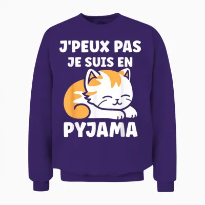 Flemme Humour Petit Chat Je Peux Pas Je Suis En Pyjama T-Shirt, Black Unisex Sweatshirt - Purple